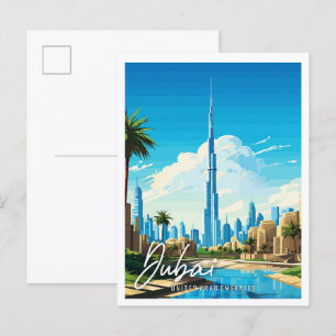 Dubai UAE vintage resor illustration Vykort