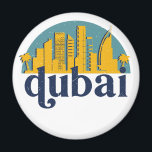 Dubai UAE Vintage Retro City Skyline Cityscape Art Magnet<br><div class="desc">Vintage- och reflexritorier med vackra skyliner, attraktion och cityscape-konst. Coola skyscraper och byggnad silhuette illustrerar handelsvara för turister och resenärer. Perfekt som souvenir att ta med sig hem när man reser hela världen runt. Spara minnet av din resa och semester med familj och vänner. Bakgrunden till färg kan anpassas till...</div>