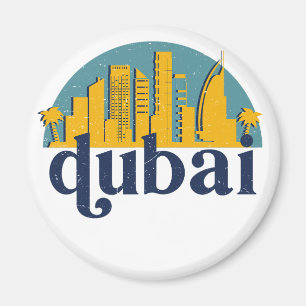 Dubai UAE Vintage Retro City Skyline Cityscape Art Magnet