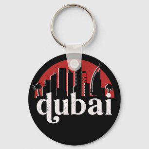Dubai UAE Vintage Retro City Skyline Cityscape Art Nyckelring