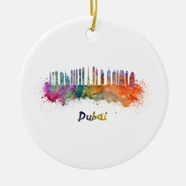 Dubai V2 skyline in watercolor Julgransprydnad Keramik (Framsidan)