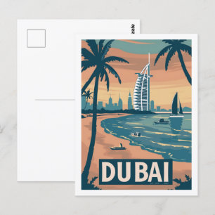 Dubai Vintage Berömd Travel Ställe Vykort