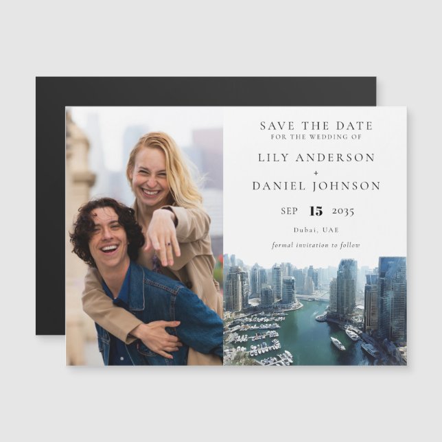 Dubai Wedding Photo Save The Date Magnetisk Inbjudningskort (Fram/baksida)