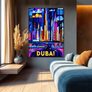 Dubais livfulla stadssiluett - geometrisk stadslan poster