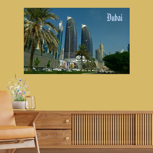 Dubais Skyscraper Poster (Dubai's Skyscraper Palm Tree Greenery Poster)