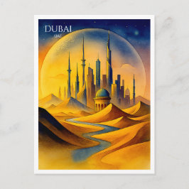Dubbais skyline Vattenfärgspostkort | UAE Souvenir Helg Vykort