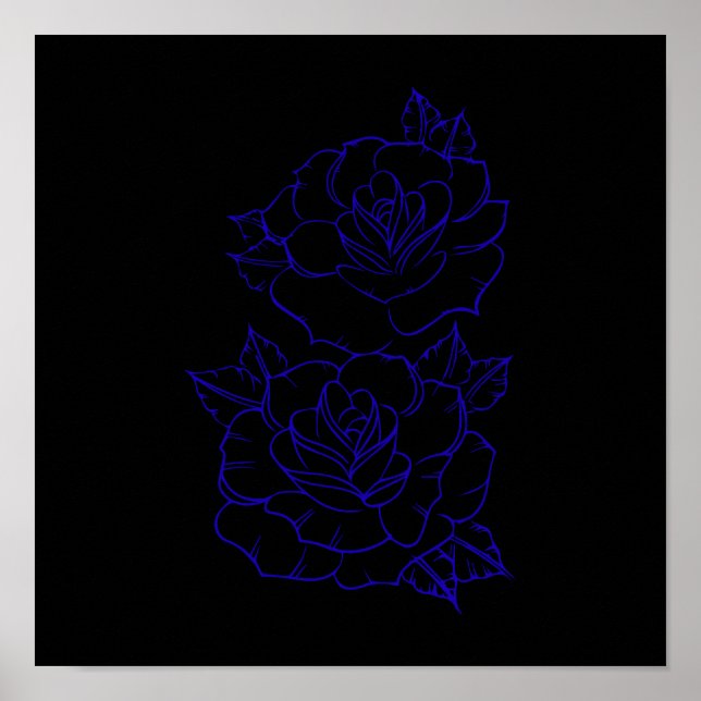 Dubbel blå ros linjärt tatueringdesign poster (Framsidan)