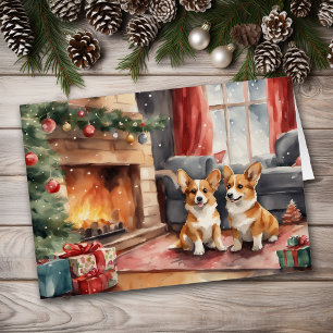Dubbel Corgi Hund Jul Hälsningskort