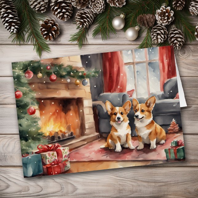 Dubbel Corgi Hund Jul Hälsningskort (Skapare uppladdad)