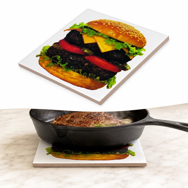 Dubbel Deluxe hamburgare med ost Kakelplatta (Double Deluxe Hamburger with Cheese Tile)
