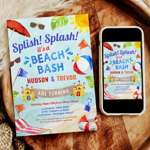 Dubbel Dubbla Beach Bash Sommardag Inbjudningar