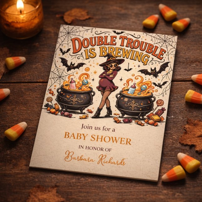 Dubbel Dumhet Bryggs Halloween-tvillingar  Inbjudningar (Double Trouble is Brewing Halloween Twins Invitation)