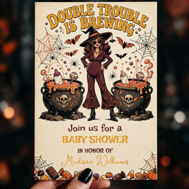 Dubbel Dumhet Bryggs Halloween Tvillingar  Inbjudningar (Double Trouble is Brewing Halloween Twins Invitation)