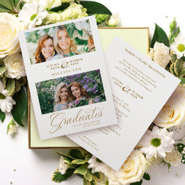Dubbel Examen Chic Guld 2 Bilder Modern Script Inbjudningar