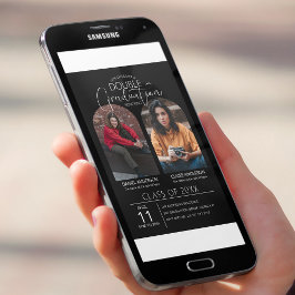 Dubbel examen välvd foto examensinbjudan inbjudningar