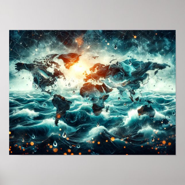 Dubbel exponering av världskarta och havsposter poster (Framsidan)