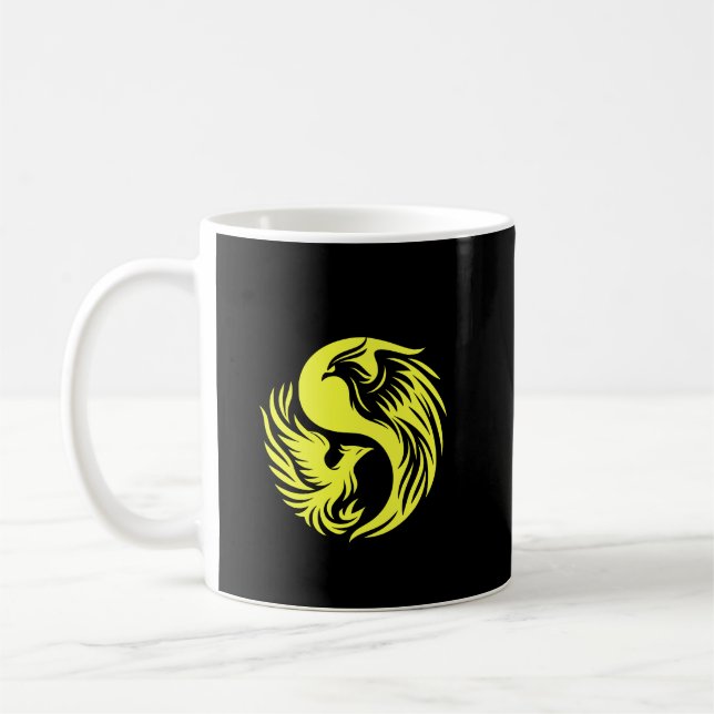 Dubbel Fenix-symbol • Andlig Återfödelse Identitet Kaffemugg (Vänster)