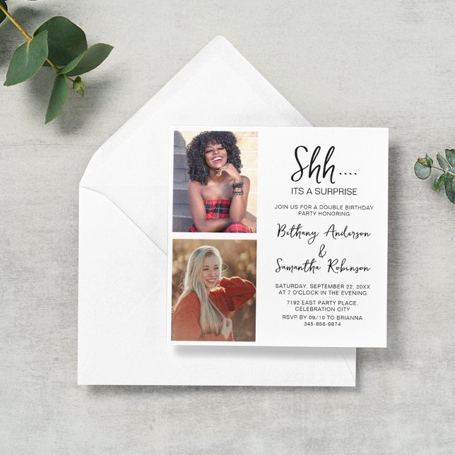 Dubbel Firande 2 Foto Födelsedag Inbjudningar (Skapare uppladdad)