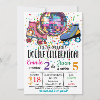 Dubbel Firande Rullskridsko Disco Inbjudan