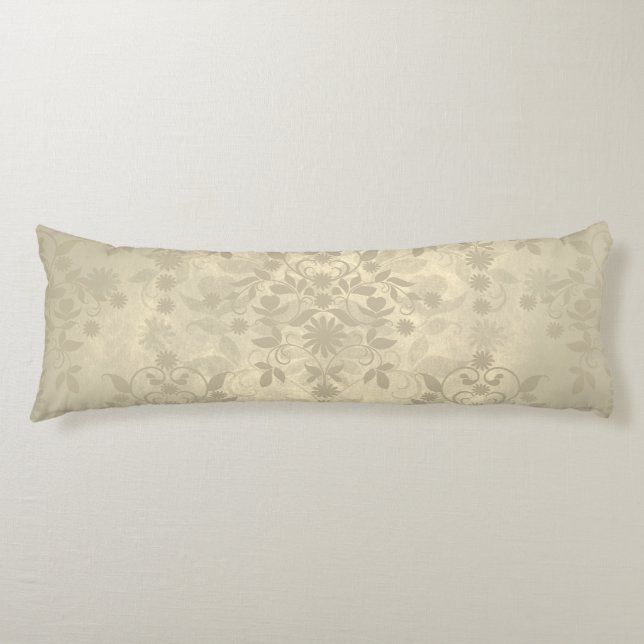 Dubbel Floral Damask Neutral Varm Kräm Tan Kroppskudde (Framsidan)