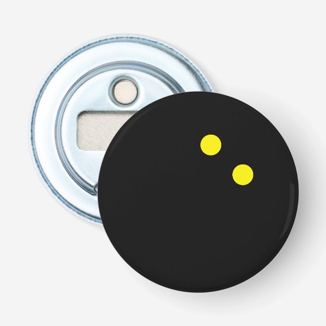Dubbel gul prick squashboll rolig kylskåpsmagnet flasköppnare (Framsidan)