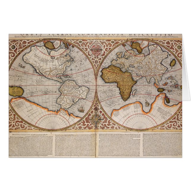 Dubbel halvklotvärldskarta, 1587 hälsningskort (Framsidan Horizontal)
