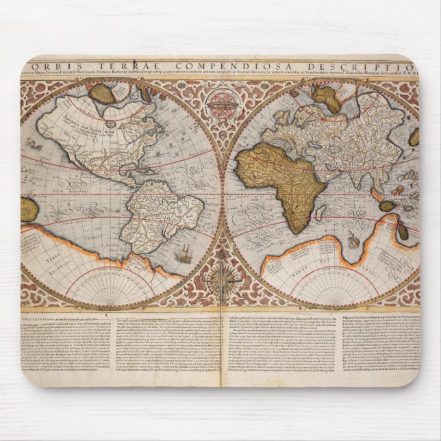 Dubbel halvklotvärldskarta, 1587 musmatta (Framsidan)