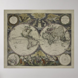 Dubbel halvklotvärldskarta 1672 poster