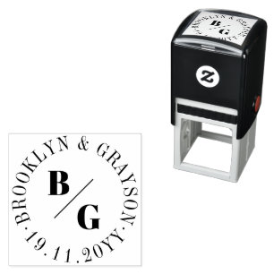 Dubbel Klassisk Monogram & Cirkelnamn Minimalistis Självfärgande Stämpel