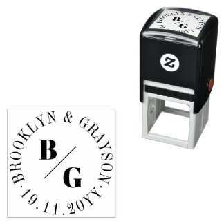 Dubbel Klassisk Monogram & Cirkelnamn Minimalistis Självfärgande Stämpel