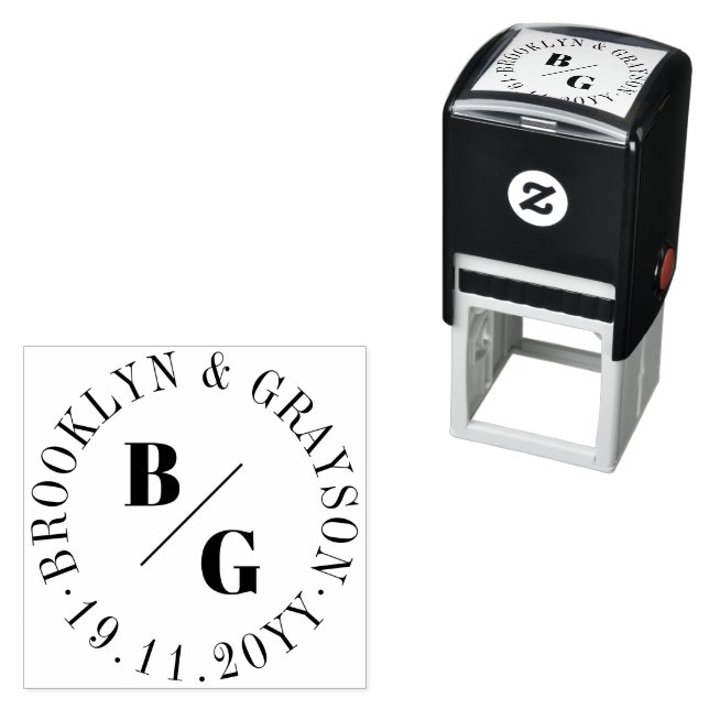 Dubbel Klassisk Monogram & Cirkelnamn Minimalistis Självfärgande Stämpel (In Situ)