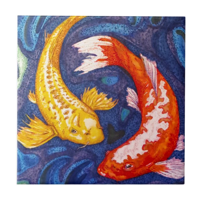 Dubbel Koi fiskdesign Kakelplatta (Framsidan)