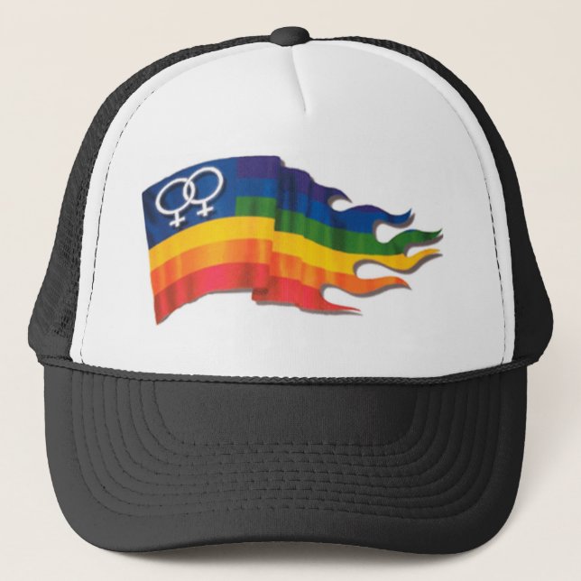 Dubbel kvinnlig prideflagga truckerkeps (Framsida)