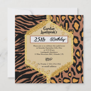 Dubbel leopard Zebra tryck och Glitter födelsedag Inbjudningar