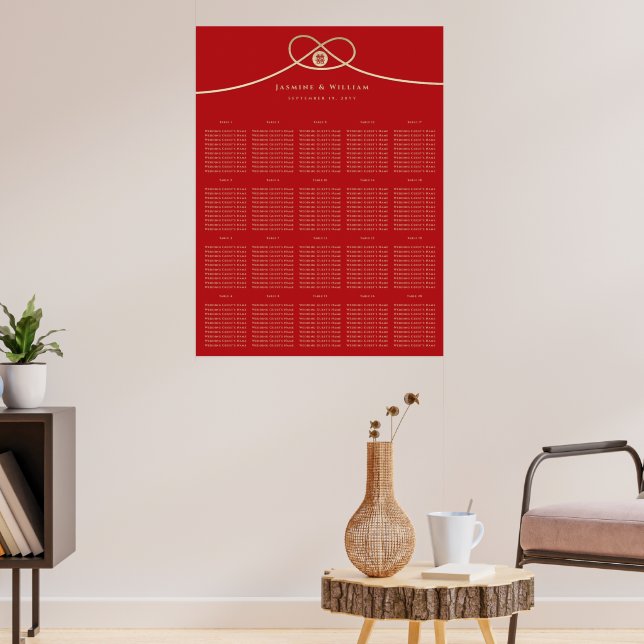 Dubbel Lycka Guld Knut Bröllops Sittplatskarta Poster (Vardagsrum 3)