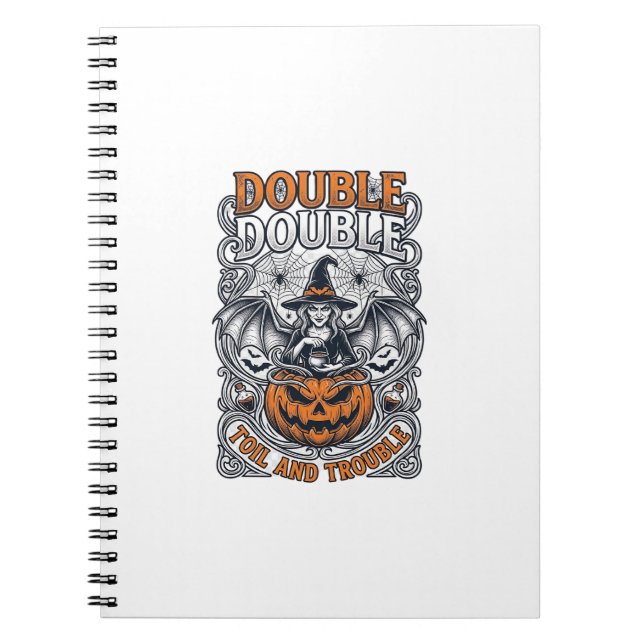 Dubbel möda besvär häxa pumpa Halloween spindelnät Anteckningsbok (Framsidan)