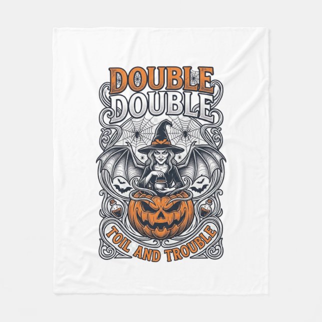 Dubbel möda besvär Häxa Pumpa Halloween Spindelnät Fleecefilt (Framsidan)
