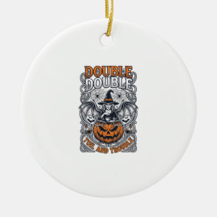 Dubbel möda besvär Häxa Pumpa Halloween Spindelnät Julgransprydnad Keramik