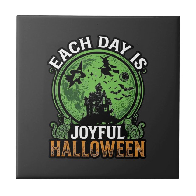 Dubbel möda besvär häxa pumpa Halloween spindelnät Kakelplatta (Framsidan)
