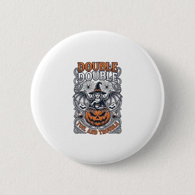 Dubbel möda besvär Häxa Pumpa Halloween Spindelnät Knapp (Framsida)
