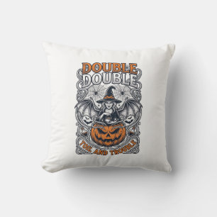 Dubbel möda besvär Häxa Pumpa Halloween Spindelnät Kudde