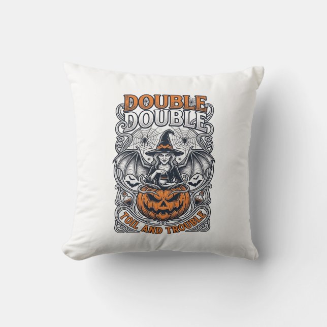 Dubbel möda besvär Häxa Pumpa Halloween Spindelnät Kudde (Framsida)