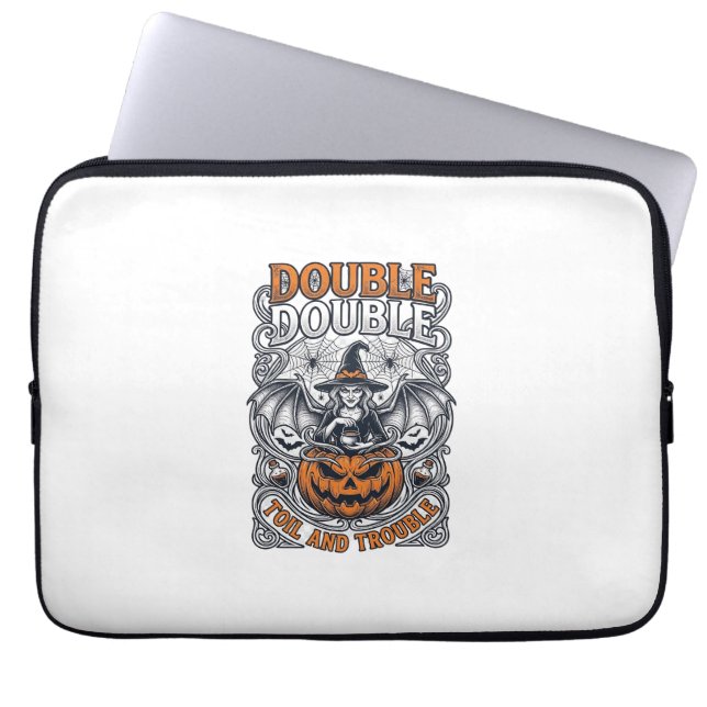 Dubbel möda besvär häxa pumpa Halloween spindelnät Laptop Fodral (Framsidan)