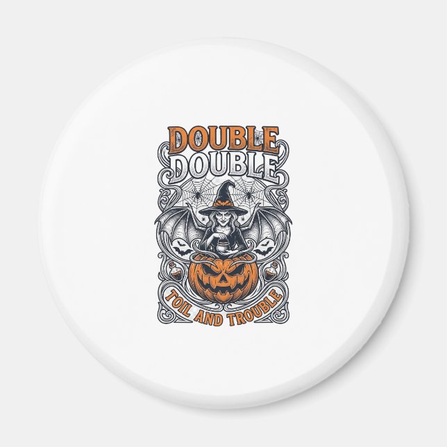 Dubbel möda besvär Häxa Pumpa Halloween Spindelnät Magnet (Framsidan)