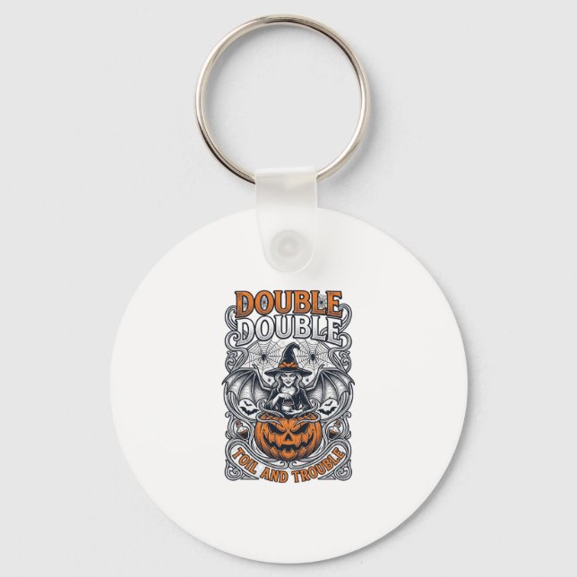 Dubbel möda besvär Häxa Pumpa Halloween Spindelnät Nyckelring (Framsida)