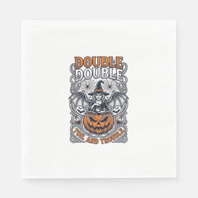 Dubbel möda besvär häxa pumpa Halloween spindelnät Pappersservett (Framsidan)