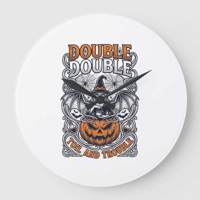 Dubbel möda besvär Häxa Pumpa Halloween Spindelnät Stor Klocka (Framsida)