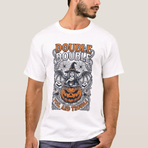 Dubbel möda besvär Häxa Pumpa Halloween Spindelnät T Shirt