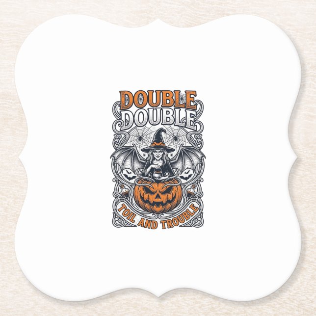 Dubbel möda besvär Häxa Pumpa Halloween Spindelnät Underlägg Papper (Framsida)