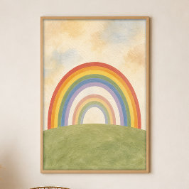 Dubbel Regnbåge Hill Gouache Boho Konstaffisch Poster